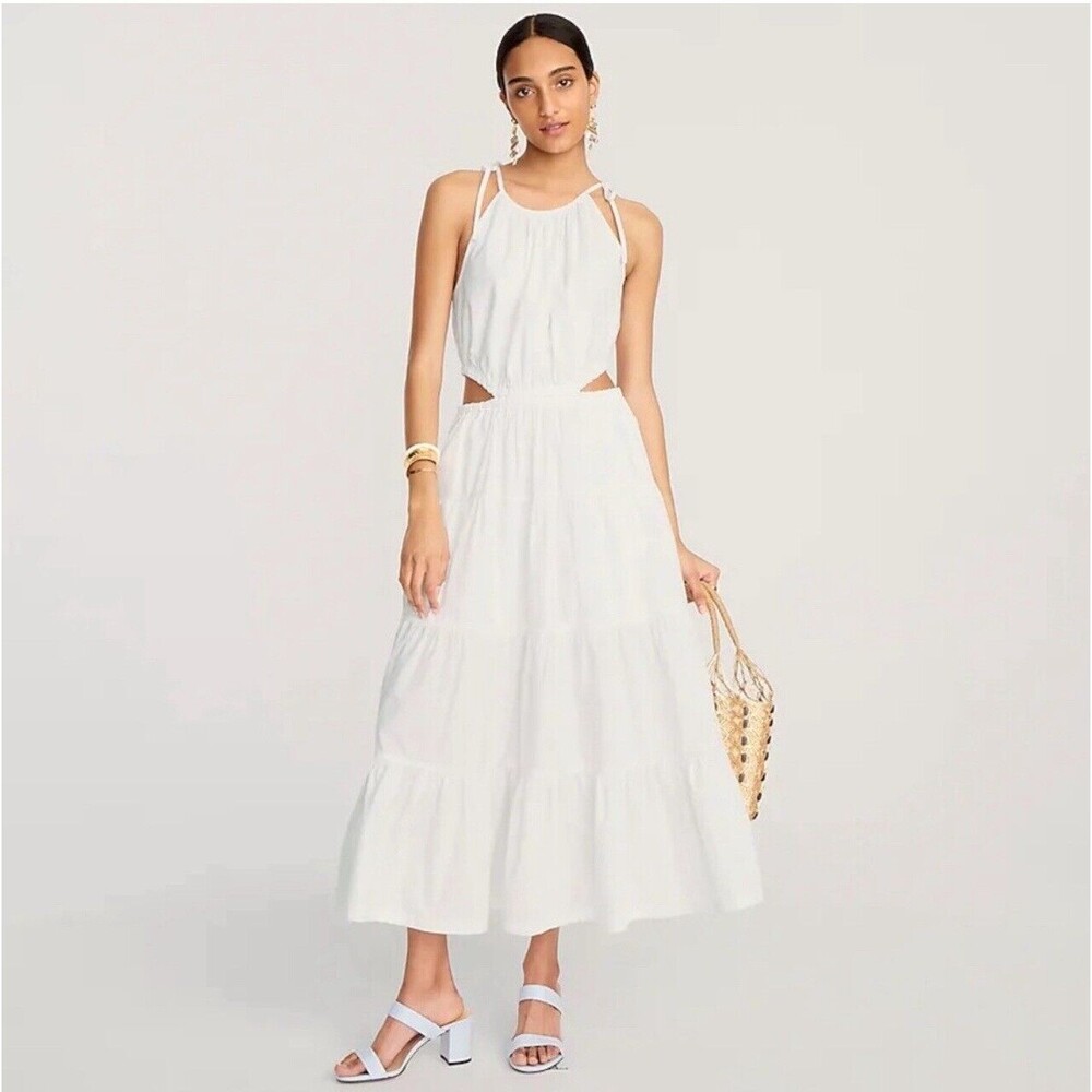 J. Crew Harbor Summer Beachy Tiered Midi Dress Size S Petite Country Club Style